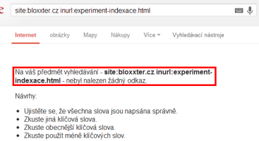 Výsledek testu indexace s Google Chrome
